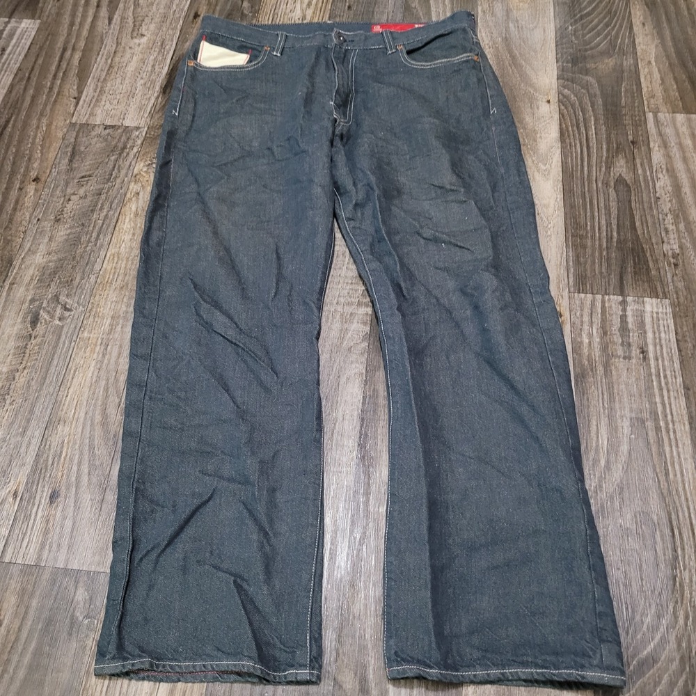 Guess Men's Linen Blend Jeans, Size 34x30 Red Stiching Y2k Dark Wash